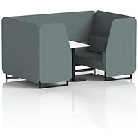 Brixworth 4 Seater Booth with Table, Black Legs, White/Black Table, Main Line Flax Fabric, Westminster Panels And Sofa
