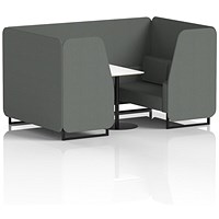 Brixworth 4 Seater Booth with Table, Black Legs, White/Black Table, Sumi Fabric, Kobe Panels And Sofa