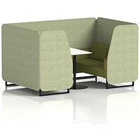 Brixworth 4 Seater Booth with Table, Black Legs, White/Black Table, Rivet Fabric, Burnish Panels And Olive Sofa