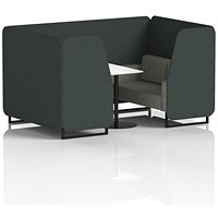 Brixworth 4 Seater Booth with Table, Black Legs, White/Black Table, Rivet Fabric, Charcoal Panels And Vitreous Sofa