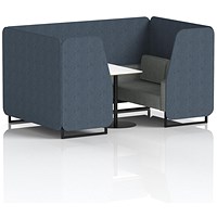 Brixworth 4 Seater Booth with Table, Black Legs, White/Black Table, Rivet Fabric, Crucible Panels And Prime Sofa