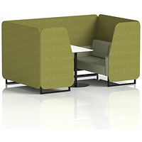 Brixworth 4 Seater Booth with Table, Black Legs, White/Black Table, Rivet Fabric, Olive Panels And Burnish Sofa
