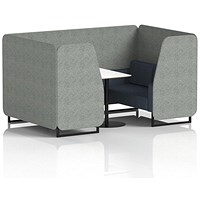 Brixworth 4 Seater Booth with Table, Black Legs, White/Black Table, Rivet Fabric, Prime Panels And Crucible Sofa