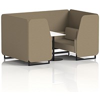 Brixworth 4 Seater Booth with Table, Black Legs, White/Black Table, Main Line Flax Fabric, Bank Panels And Upminster Sofa