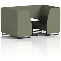 Brixworth 4 Seater Booth with Table, Black Legs, White/Black Table, Main Line Flax Fabric, Monument Panels And Temple Sofa