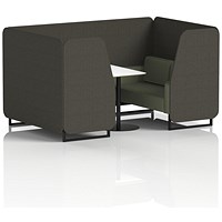 Brixworth 4 Seater Booth with Table, Black Legs, White/Black Table, Main Line Flax Fabric, Temple Panels And Monument Sofa