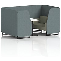 Brixworth 4 Seater Booth with Table, Black Legs, White/Black Table, Main Line Flax Fabric, Westminster Panels And Newbury Sofa