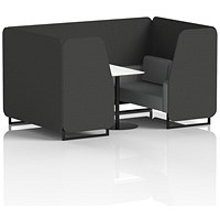 Brixworth 4 Seater Booth with Table, Black Legs, White/Black Table, Synergy Fabric, Mix Panels And Partner Sofa