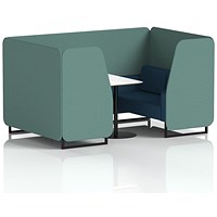 Brixworth 4 Seater Booth with Table, Black Legs, White/Black Table, Sumi Fabric, Handa Panels And Uto Sofa