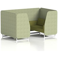 Brixworth 4 Seater Booth, White Legs, Rivet Fabric, Burnish Panels And Olive Sofa