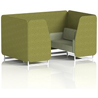 Brixworth 4 Seater Booth, White Legs, Rivet Fabric, Olive Panels And Burnish Sofa