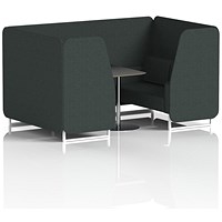 Brixworth 4 Seater Booth with Table, White Legs, Black/Silver Table, Rivet Fabric, Charcoal Panels And Sofa