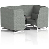 Brixworth 4 Seater Booth with Table, White Legs, Black/Silver Table, Rivet Fabric, Prime Panels And Sofa