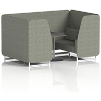 Brixworth 4 Seater Booth with Table, White Legs, Black/Silver Table, Rivet Fabric, Vitreous Panels And Sofa