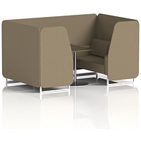 Brixworth 4 Seater Booth with Table, White Legs, Black/Silver Table, Main Line Flax Fabric, Bank Panels And Sofa