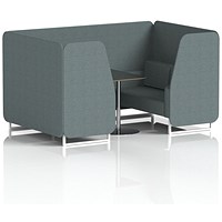 Brixworth 4 Seater Booth with Table, White Legs, Black/Silver Table, Main Line Flax Fabric, Westminster Panels And Sofa