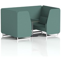 Brixworth 4 Seater Booth with Table, White Legs, Black/Silver Table, Sumi Fabric, Handa Panels And Sofa