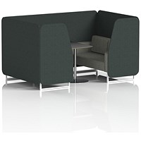 Brixworth 4 Seater Booth with Table, White Legs, Black/Silver Table, Rivet Fabric, Charcoal Panels And Vitreous Sofa