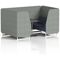 Brixworth 4 Seater Booth with Table, White Legs, Black/Silver Table, Rivet Fabric, Prime Panels And Crucible Sofa