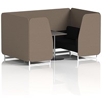Brixworth 4 Seater Booth with Table, White Legs, Black/Silver Table, X2 Fabric, Theory Panels And Diameter Sofa