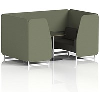 Brixworth 4 Seater Booth with Table, White Legs, Black/Silver Table, Main Line Flax Fabric, Monument Panels And Temple Sofa