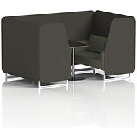 Brixworth 4 Seater Booth with Table, White Legs, Black/Silver Table, Main Line Flax Fabric, Temple Panels And Monument Sofa