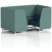 Brixworth 4 Seater Booth with Table, White Legs, Black/Silver Table, Sumi Fabric, Handa Panels And Uto Sofa