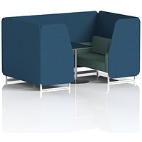Brixworth 4 Seater Booth with Table, White Legs, Black/Silver Table, Sumi Fabric, Uto Panels And Handa Sofa
