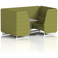 Brixworth 4 Seater Booth with Table, White Legs, Grey/Silver Table, Rivet Fabric, Olive Panels And Sofa