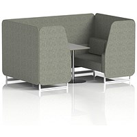 Brixworth 4 Seater Booth with Table, White Legs, Grey/Silver Table, Rivet Fabric, Vitreous Panels And Sofa