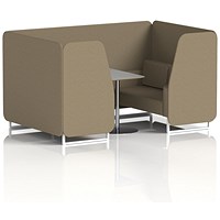 Brixworth 4 Seater Booth with Table, White Legs, Grey/Silver Table, Main Line Flax Fabric, Bank Panels And Sofa