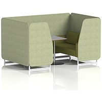 Brixworth 4 Seater Booth with Table, White Legs, Grey/Silver Table, Rivet Fabric, Burnish Panels And Olive Sofa