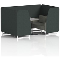 Brixworth 4 Seater Booth with Table, White Legs, Grey/Silver Table, Rivet Fabric, Charcoal Panels And Vitreous Sofa