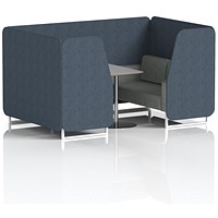 Brixworth 4 Seater Booth with Table, White Legs, Grey/Silver Table, Rivet Fabric, Crucible Panels And Prime Sofa