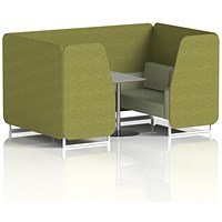 Brixworth 4 Seater Booth with Table, White Legs, Grey/Silver Table, Rivet Fabric, Olive Panels And Burnish Sofa