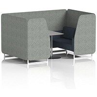 Brixworth 4 Seater Booth with Table, White Legs, Grey/Silver Table, Rivet Fabric, Prime Panels And Crucible Sofa