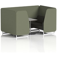 Brixworth 4 Seater Booth with Table, White Legs, Grey/Silver Table, Main Line Flax Fabric, Monument Panels And Temple Sofa