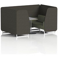 Brixworth 4 Seater Booth with Table, White Legs, Grey/Silver Table, Main Line Flax Fabric, Temple Panels And Monument Sofa