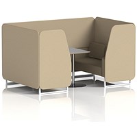 Brixworth 4 Seater Booth with Table, White Legs, Grey/Silver Table, Main Line Flax Fabric, Upminster Panels And Bank Sofa