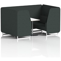 Brixworth 4 Seater Booth with Table, White Legs, White/Silver Table, Rivet Fabric, Charcoal Panels And Sofa