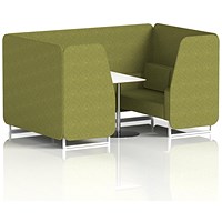 Brixworth 4 Seater Booth with Table, White Legs, White/Silver Table, Rivet Fabric, Olive Panels And Sofa
