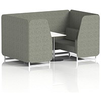 Brixworth 4 Seater Booth with Table, White Legs, White/Silver Table, Rivet Fabric, Vitreous Panels And Sofa