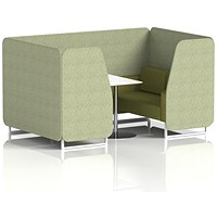 Brixworth 4 Seater Booth with Table, White Legs, White/Silver Table, Rivet Fabric, Burnish Panels And Olive Sofa