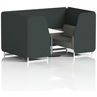 Brixworth 4 Seater Booth with Table, White Legs, White/Silver Table, Rivet Fabric, Charcoal Panels And Vitreous Sofa