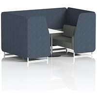 Brixworth 4 Seater Booth with Table, White Legs, White/Silver Table, Rivet Fabric, Crucible Panels And Prime Sofa