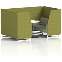 Brixworth 4 Seater Booth with Table, White Legs, White/Silver Table, Rivet Fabric, Olive Panels And Burnish Sofa