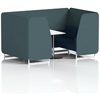 Brixworth 4 Seater Booth with Table, White Legs, White/Silver Table, X2 Fabric, Polygon Panels And Calculus Sofa