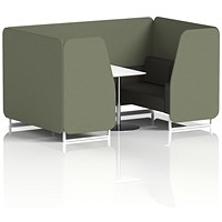 Brixworth 4 Seater Booth with Table, White Legs, White/Silver Table, Main Line Flax Fabric, Monument Panels And Temple Sofa