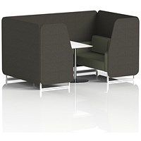 Brixworth 4 Seater Booth with Table, White Legs, White/Silver Table, Main Line Flax Fabric, Temple Panels And Monument Sofa