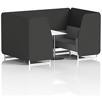 Brixworth 4 Seater Booth with Table, White Legs, White/Silver Table, Synergy Fabric, Mix Panels And Partner Sofa